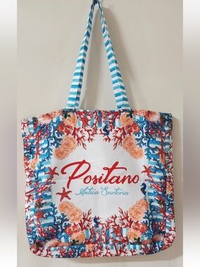 Antica sartoria 2026 Positano pink Aqua Flower power Beach Tote Bag NWT